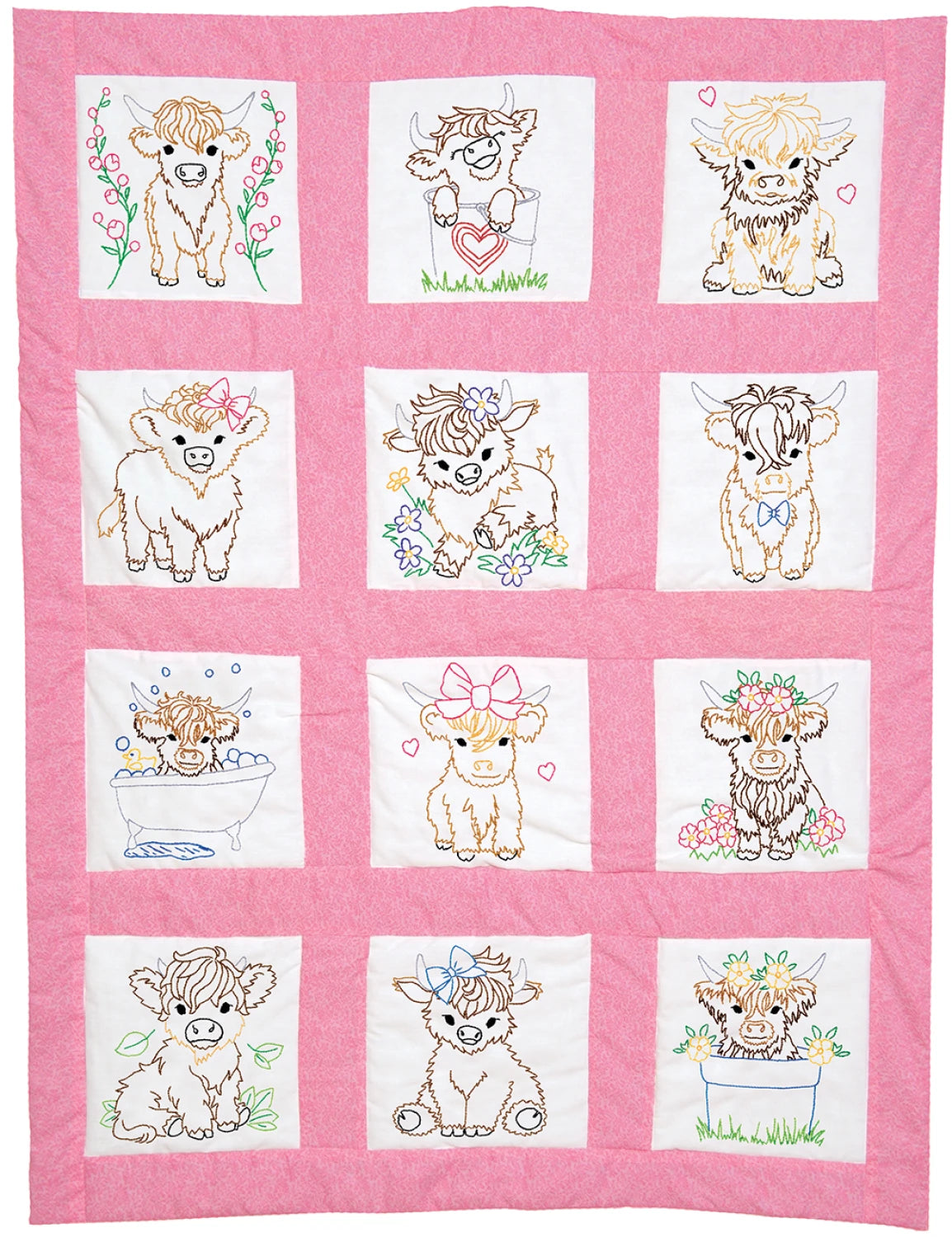 Baby Highland Cows Nursery Quilt Blocks