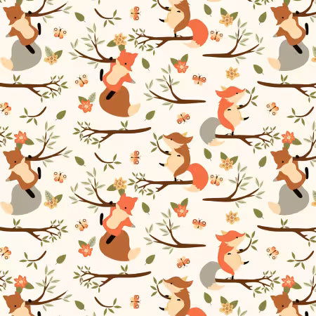 Flannel Climbing Foxes Cream