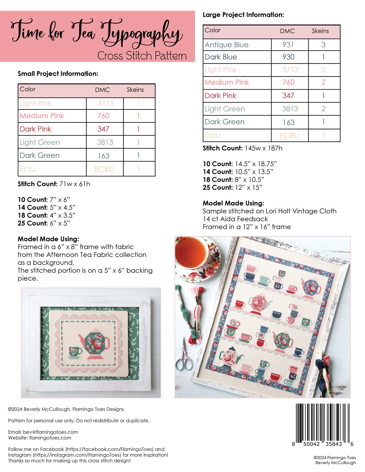 Tea Party Cross Stitch Pattern