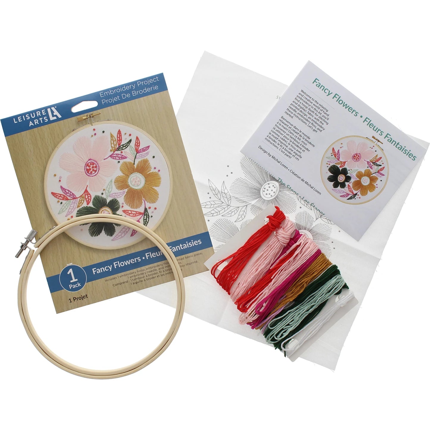 Leisure Arts Emb Kit 6" Fancy Flowers