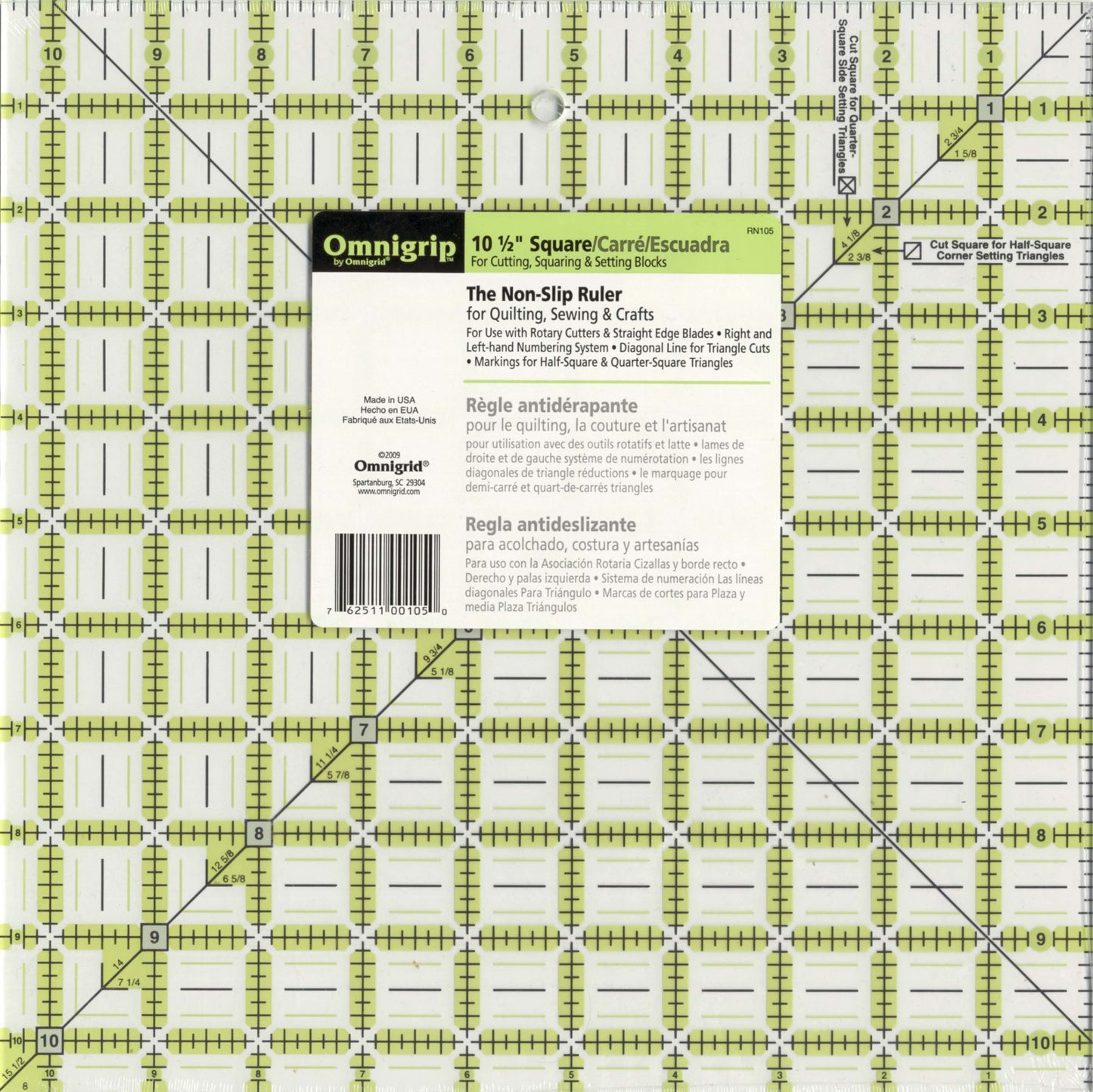 Omnigrid Omnigrip Neon Ruler 10 1/2in Square