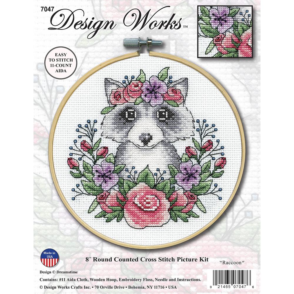 Design Works Counted Cross Stitch Kit 8" Round-Racoon
