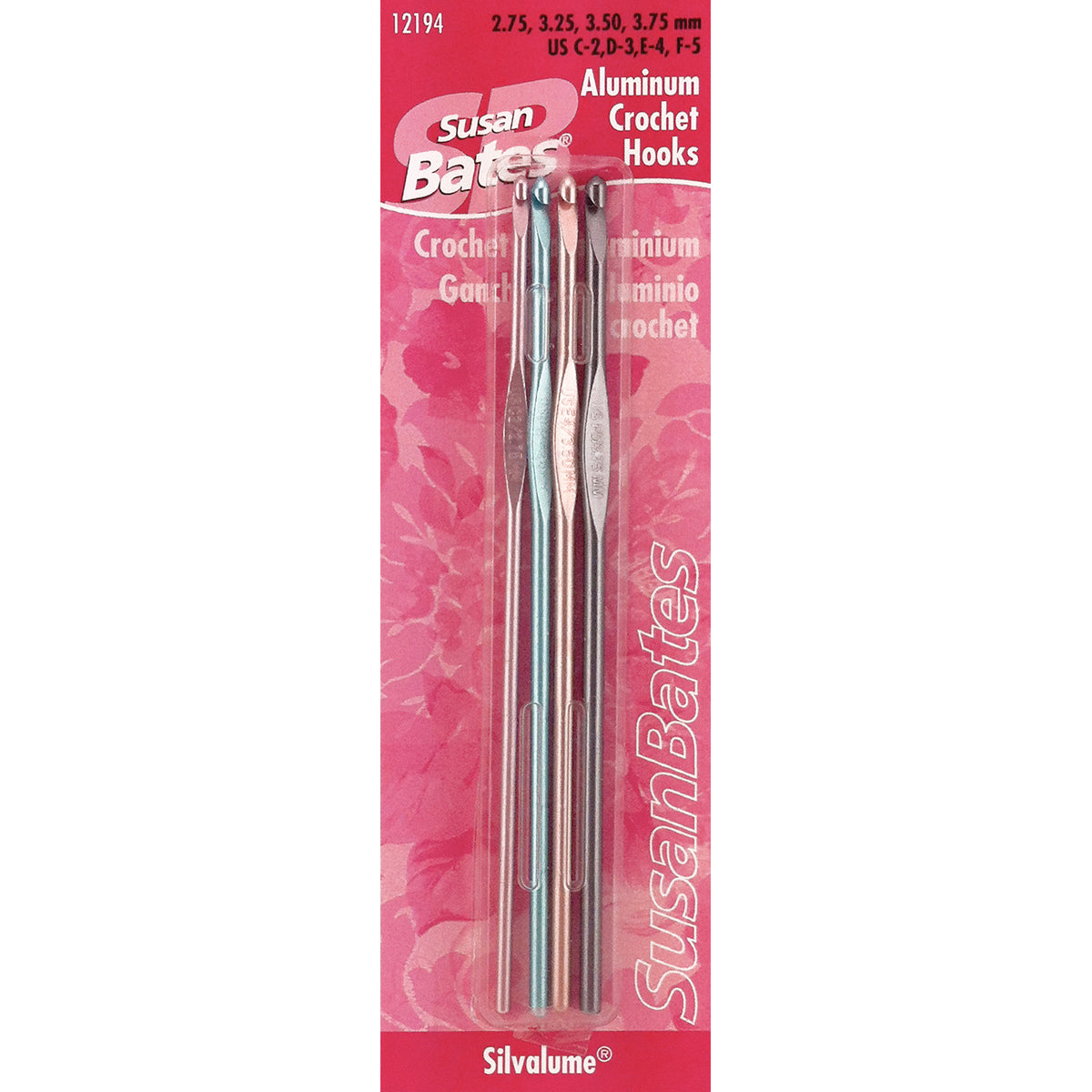 Susan Bates Silvalume Aluminum Crochet Hook Set-Sizes C2 To E4
