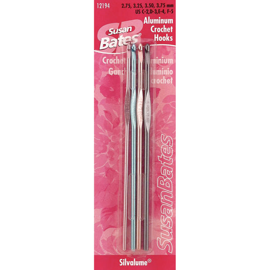 Susan Bates Silvalume Aluminum Crochet Hook Set-Sizes C2 To E4
