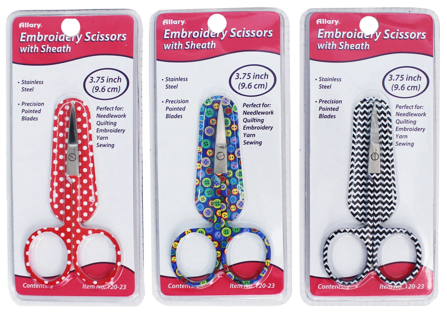 Embroidery Scissors in Leather Sheath Red/Black,Button