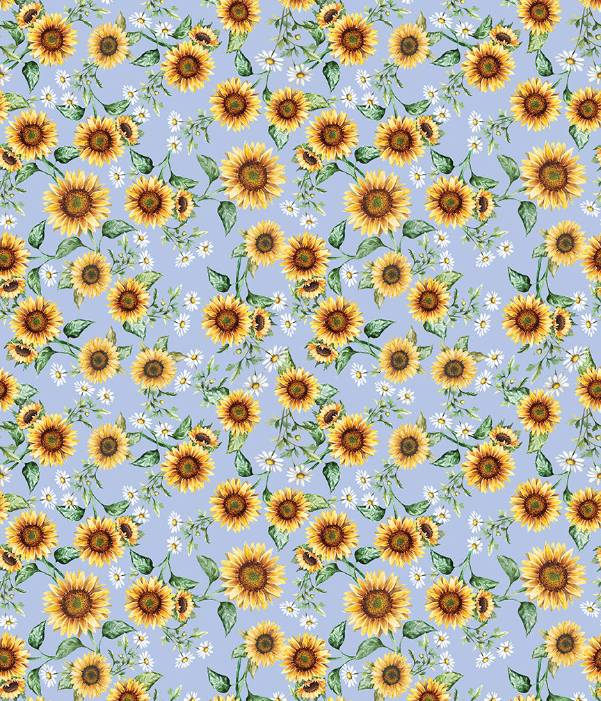 Green Acres - Sunflowers & Daisies Light Blue -  15342-05