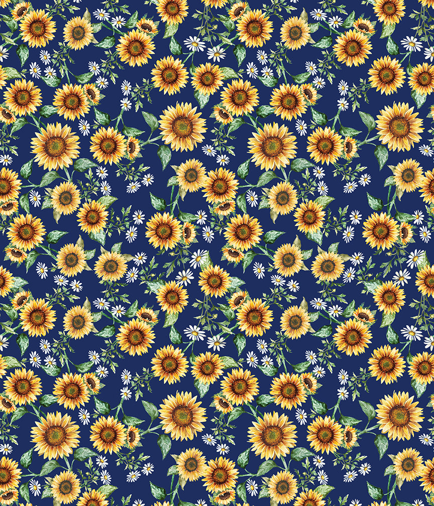 Green Acres - Sunflowers & Daisies Navy - 15342-57