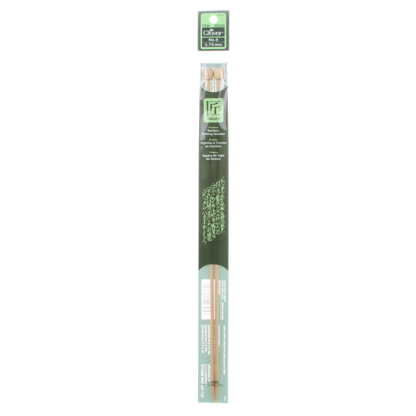 Clover Takumi Bamboo 13in Single Point Knitting Needle Size 5/3.75mm