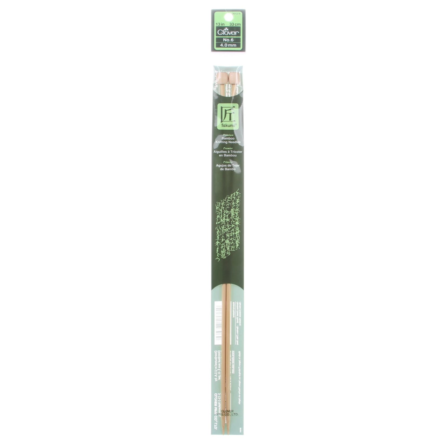 Clover Takumi Bamboo 13in Single Point Knitting Needle Size 6/4mm