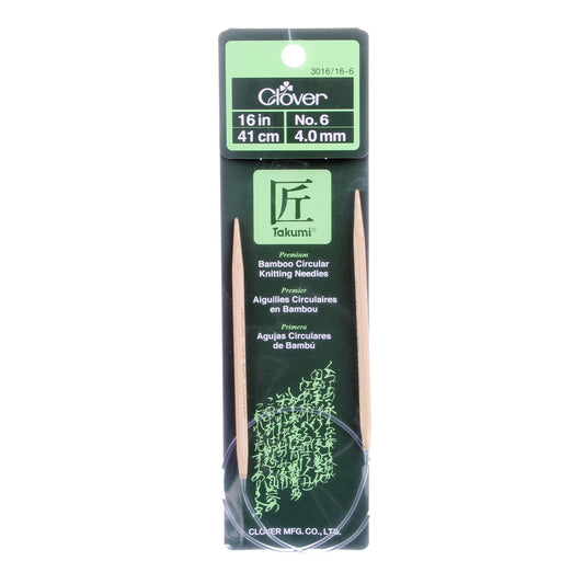 Clover Takumi Bamboo 16in Circular Knitting Needle Size 6