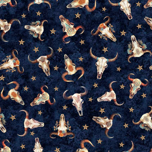 Running Wild - Cow Skulls - Navy