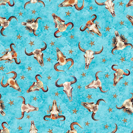 Running Wild - Cow Skulls - Turquoise