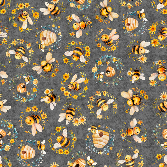 BUZZ, BUZZ, BUZZ - BEES & BEEHIVES - DK GRAY - 31701-K