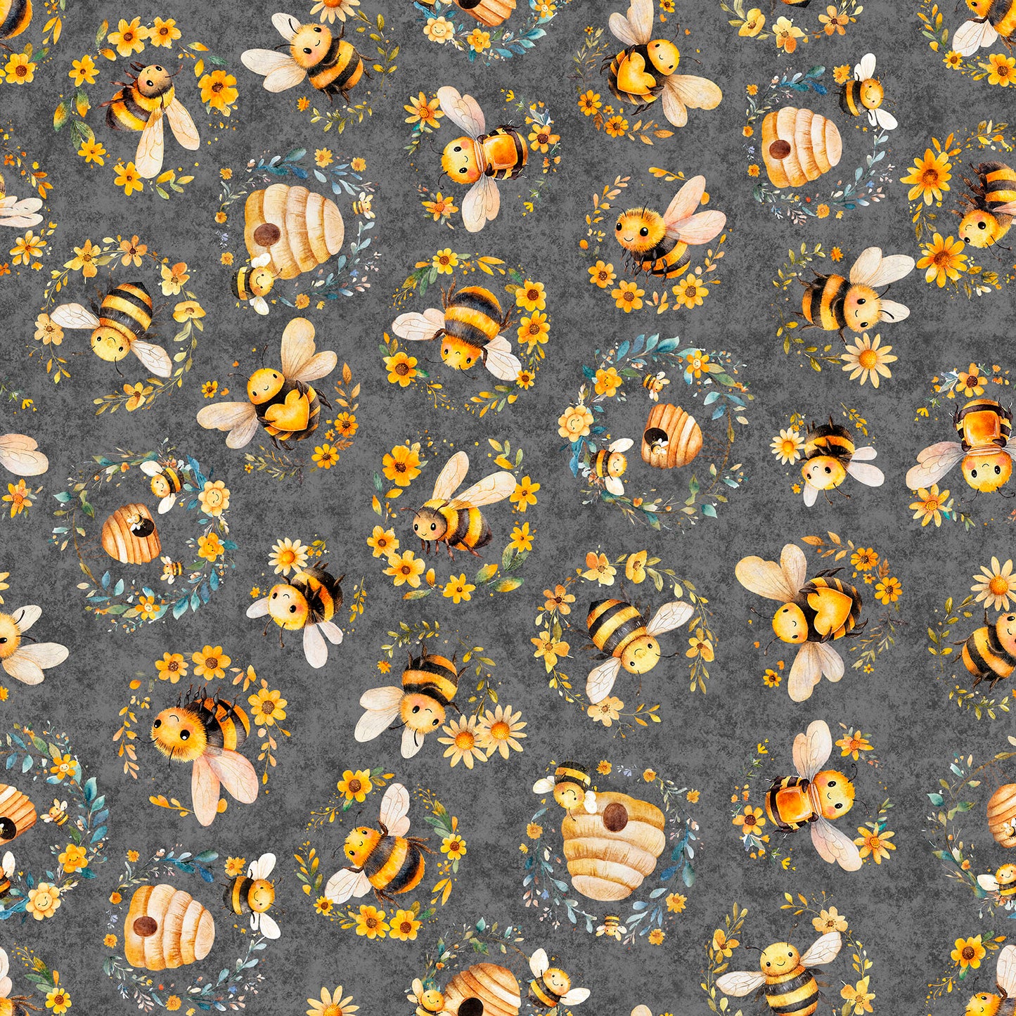 BUZZ, BUZZ, BUZZ - BEES & BEEHIVES - DK GRAY
