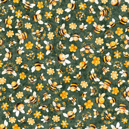 BUZZ, BUZZ, BUZZ - BEE & FLORAL TOSS - JUNIPER - 31703-F