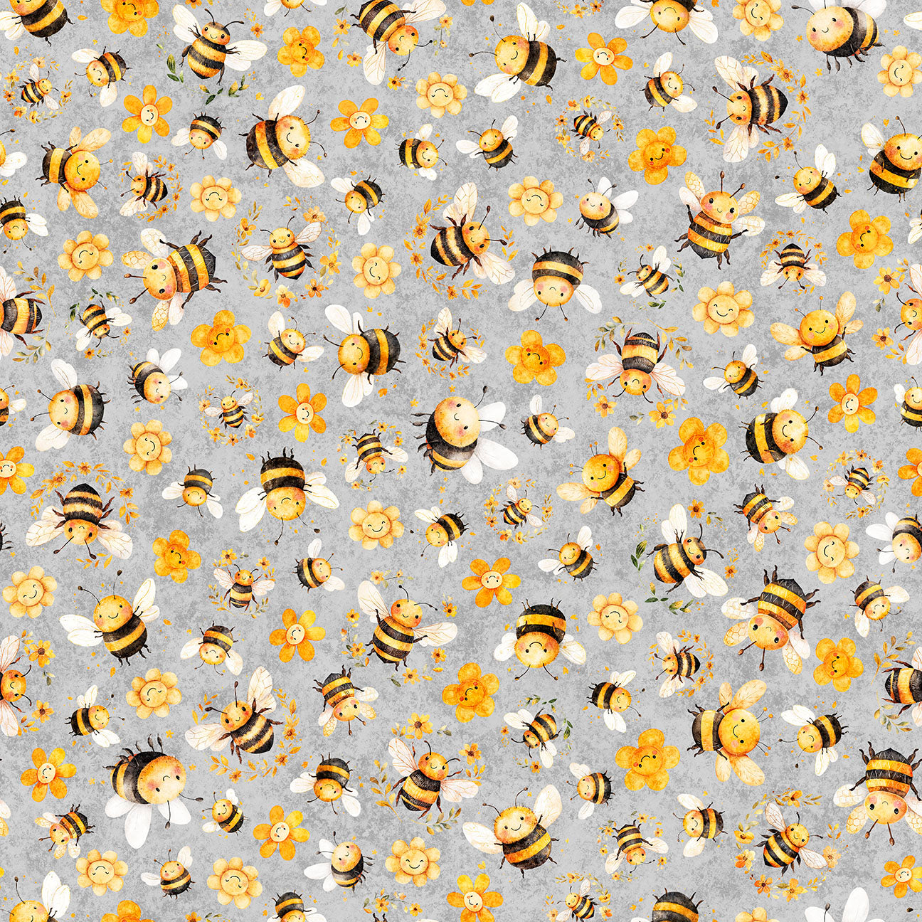 BUZZ, BUZZ, BUZZ - BEE & FLORAL TOSS - GRAY