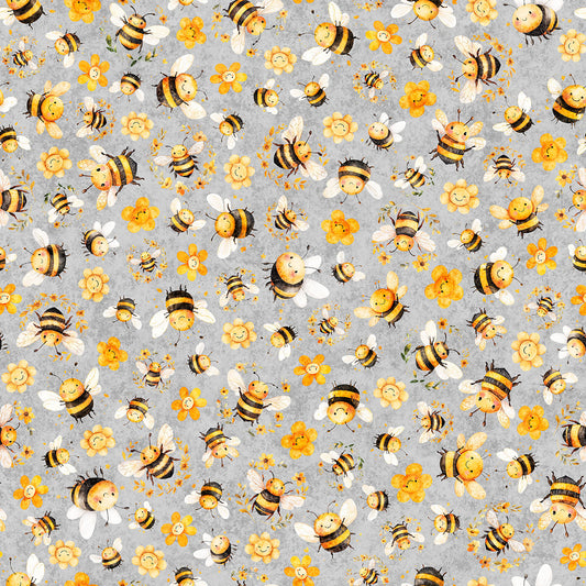 BUZZ, BUZZ, BUZZ - BEE & FLORAL TOSS - GRAY - 31703-K