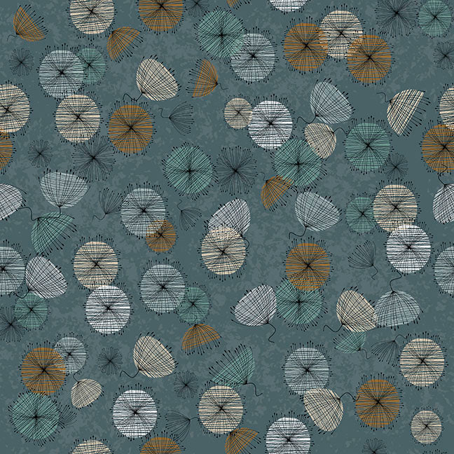 WISPS ON THE WIND - SMALL CONTEMPO FLOWERS - DUSTY TEAL