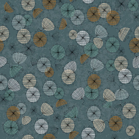 WISPS ON THE WIND - SMALL CONTEMPO FLOWERS - DUSTY TEAL