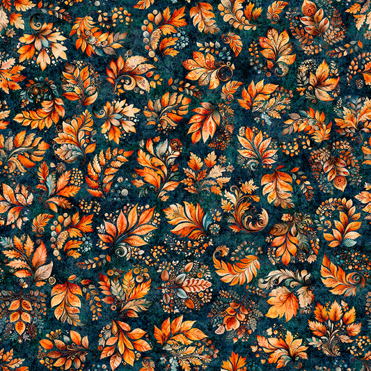 HARVEST HOLLOW - FALL LEAVES - DK TEAL