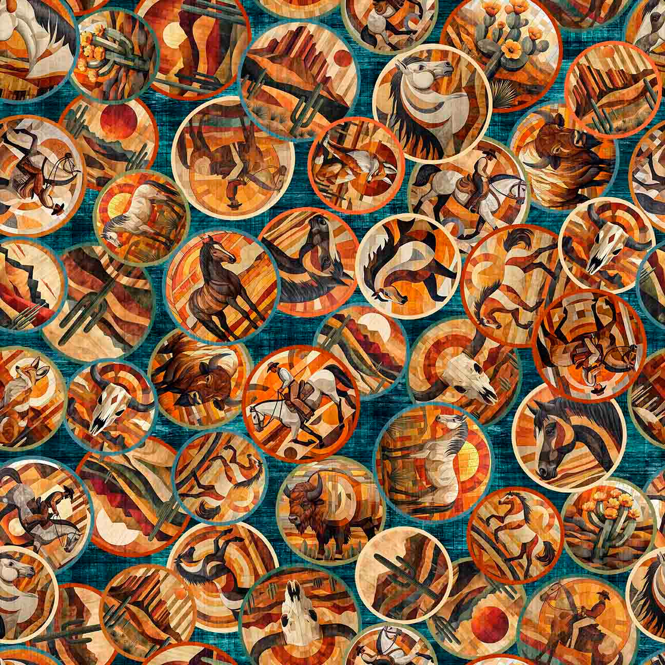 CANYONLANDS - HORSE MEDALLIONS - TEAL 32015-Q
