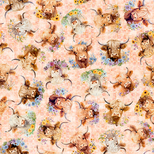 UDDERLY ADORABLE - Highland Cow w/Floral - 32159-C - lt salmon