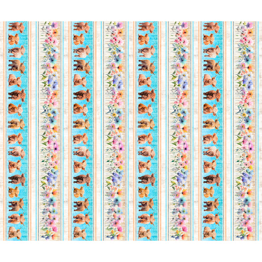 UDDERLY ADORABLE - Cow & Floral Border Stripe - 32161-X - multi