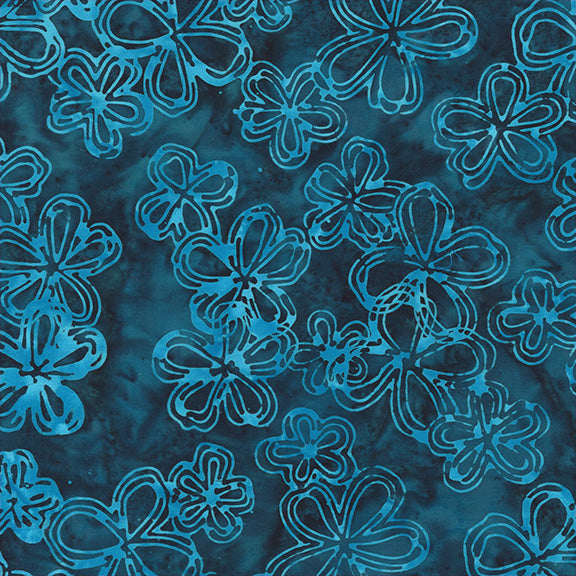 QE8: Charm - Etched Flowers - 451Q-5 Deep Sea - Batik