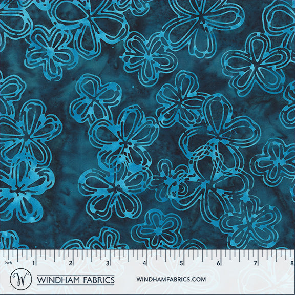 QE8: Charm - Etched Flowers - 451Q-5 Deep Sea - Batik