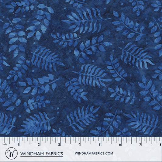 QE8: Charm - Botanical Leaves - 458Q-4 Indigo - Batik
