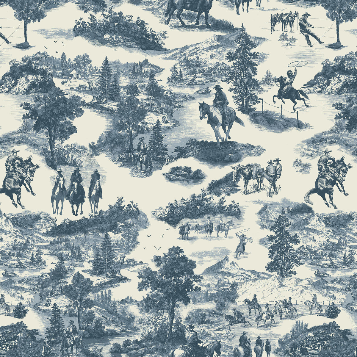 Lone Star Trail, Cowboy Toile, 55430-2 Midnight/Cream