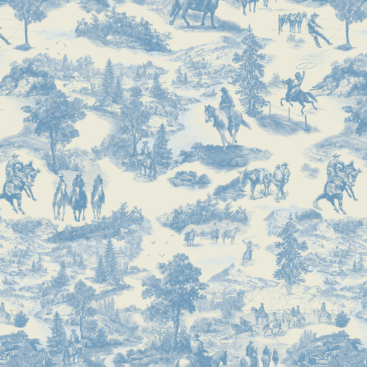 Lone Star Trail, Cowboy Toile, 55430-4 Chambray/Cream
