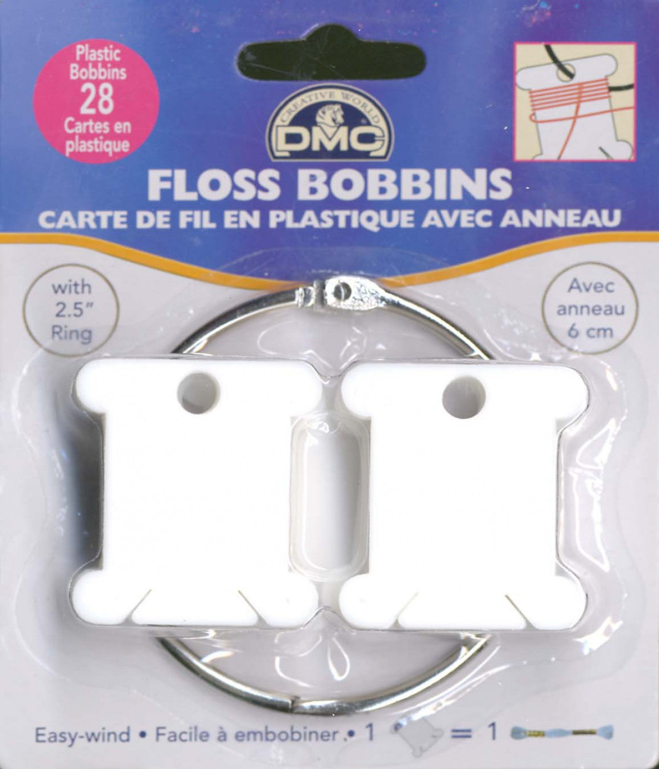 Floss Plastic Bobbins with Metal Ring