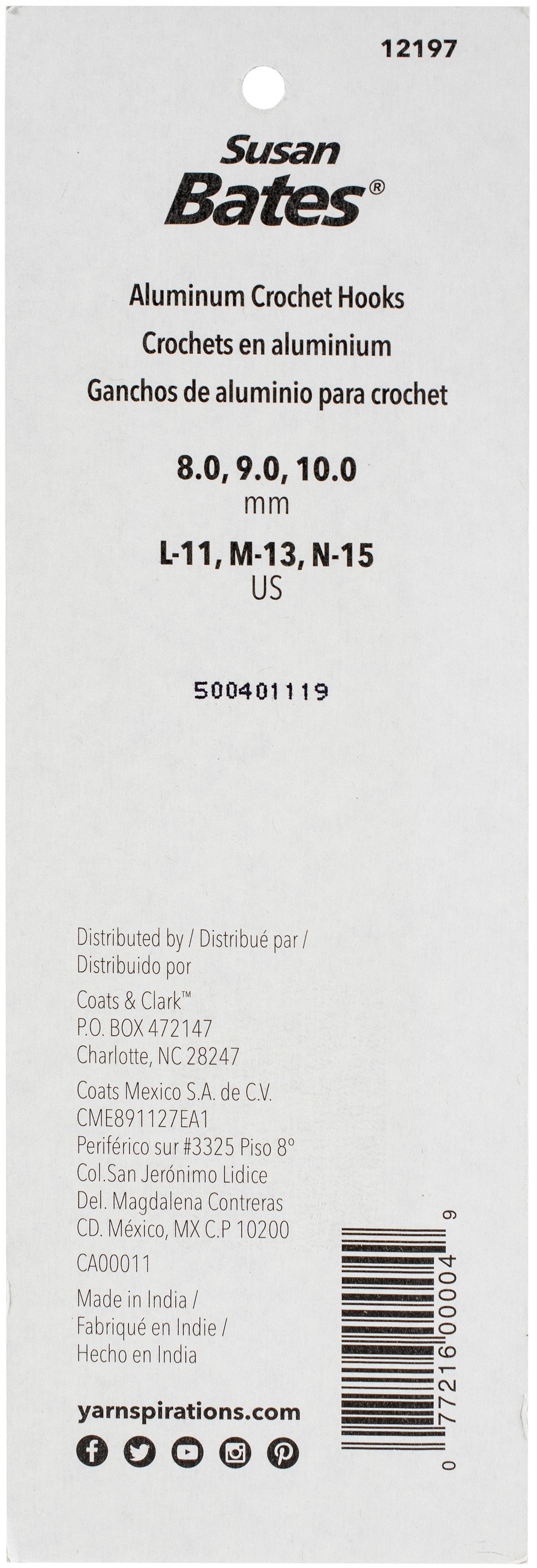 Susan Bates Silvalume Aluminum Crochet Hook Set-Sizes L11 To N15