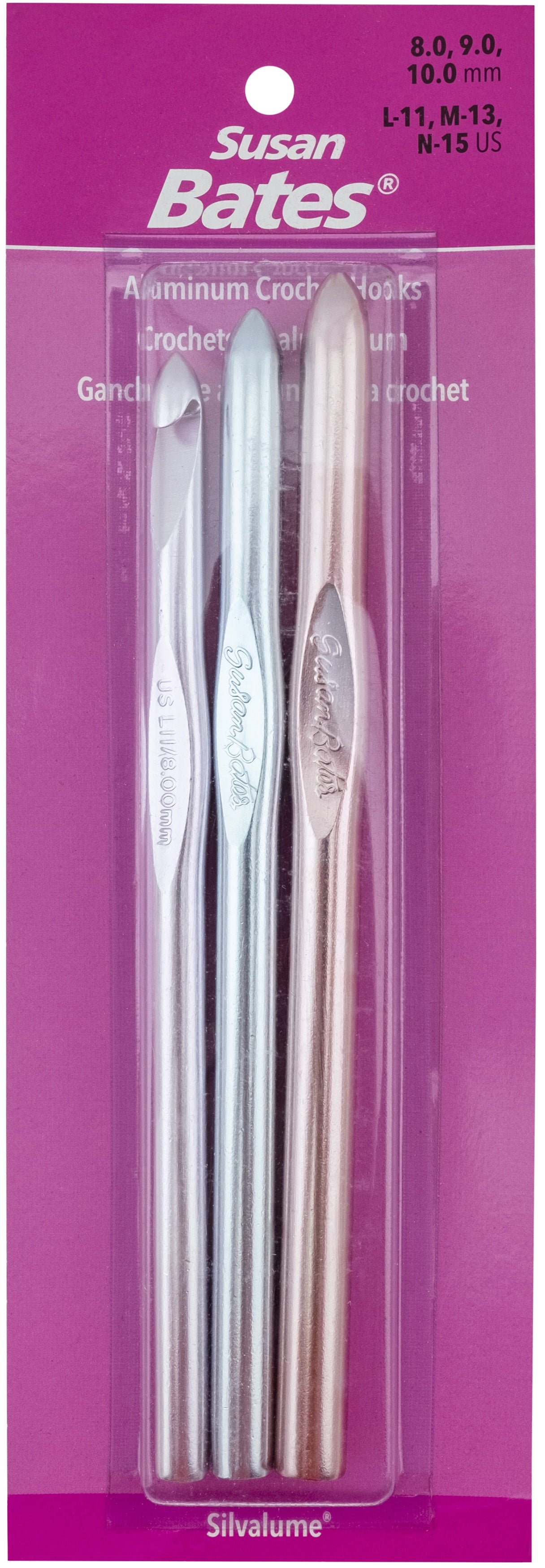 Susan Bates Silvalume Aluminum Crochet Hook Set-Sizes L11 To N15