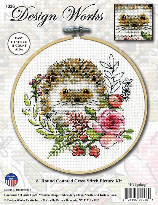 Design Works Counted Cross Stitch Kit 8" Round-Hedgehog