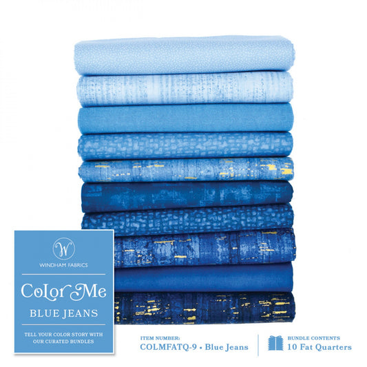 Fat Quarter bundle, Color Me Blue Jeans, 10pcs/bundle