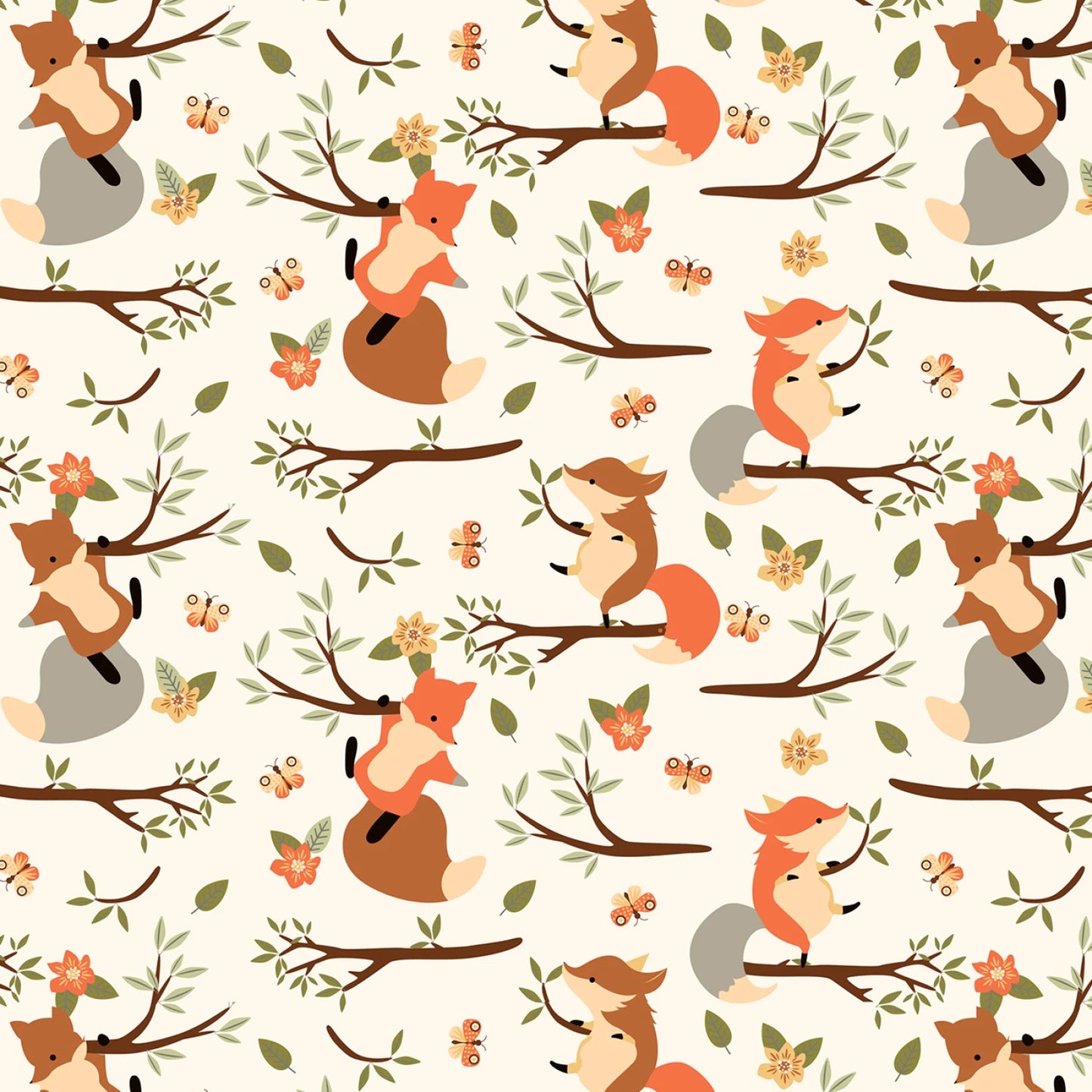 Flannel Climbing Foxes Cream