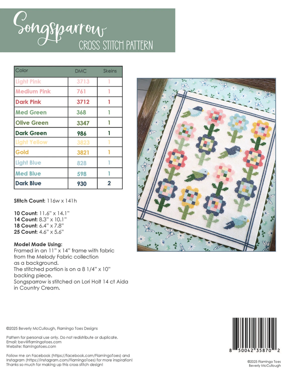 Songsparrow Cross Stitch Pattern