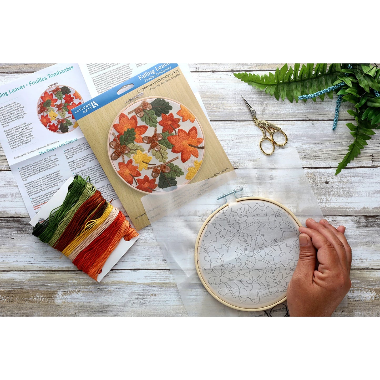 Leisure Arts Emb Kit 6" Org Falling Leaves