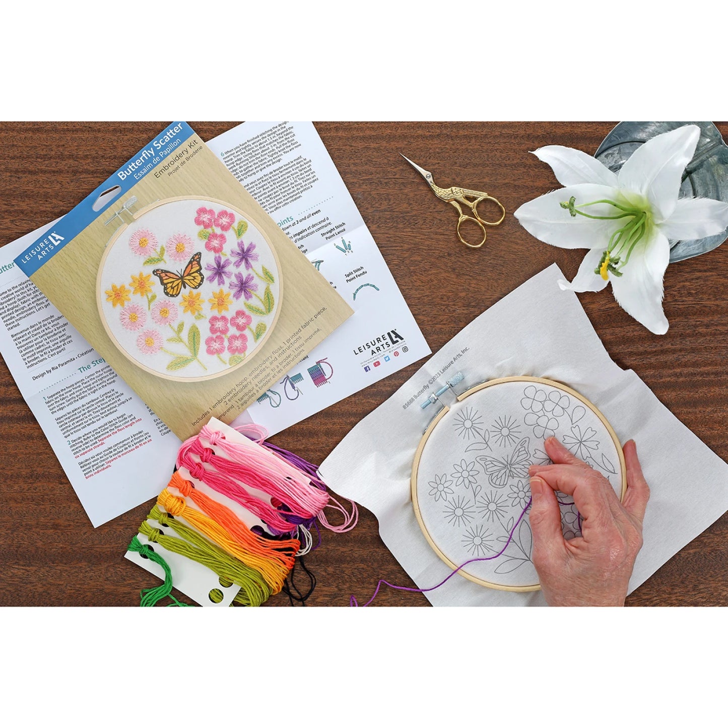 Leisure Arts Embroidery Kit 6" Butterfly Scatter