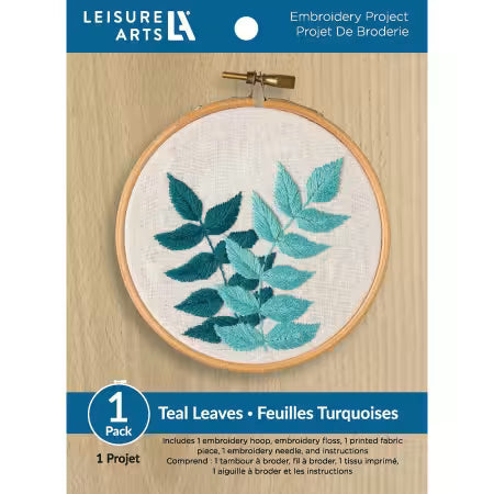 Leisure Arts Embroidery Kit 4" Teal Leaves
