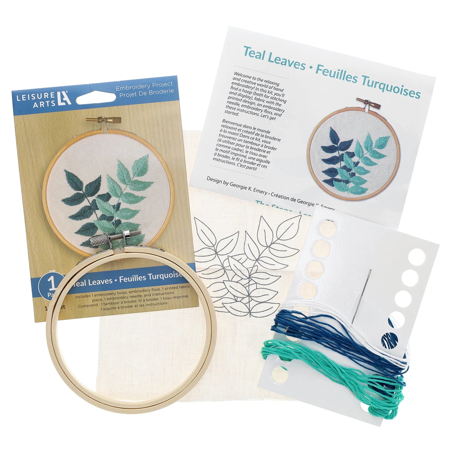 Leisure Arts Embroidery Kit 4" Teal Leaves