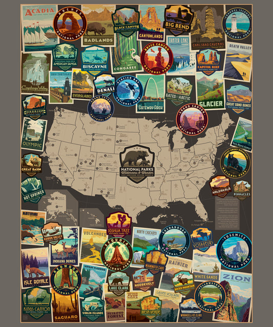 National Parks USA Vertical Map Poster Panel