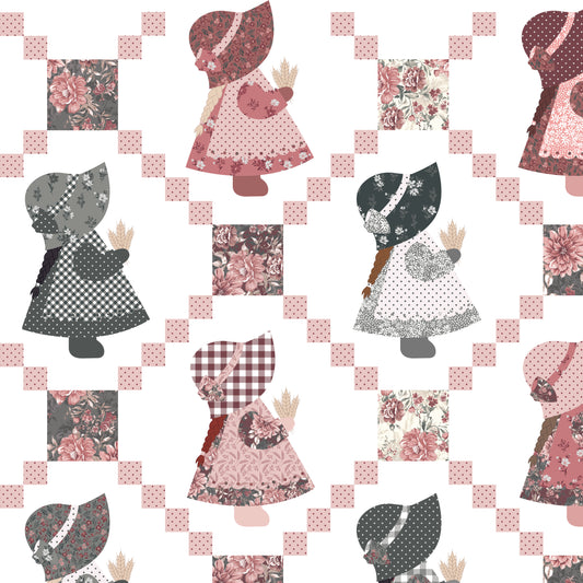 108" Wide Back A Walk on the Prairie Sunbonnet Sue White